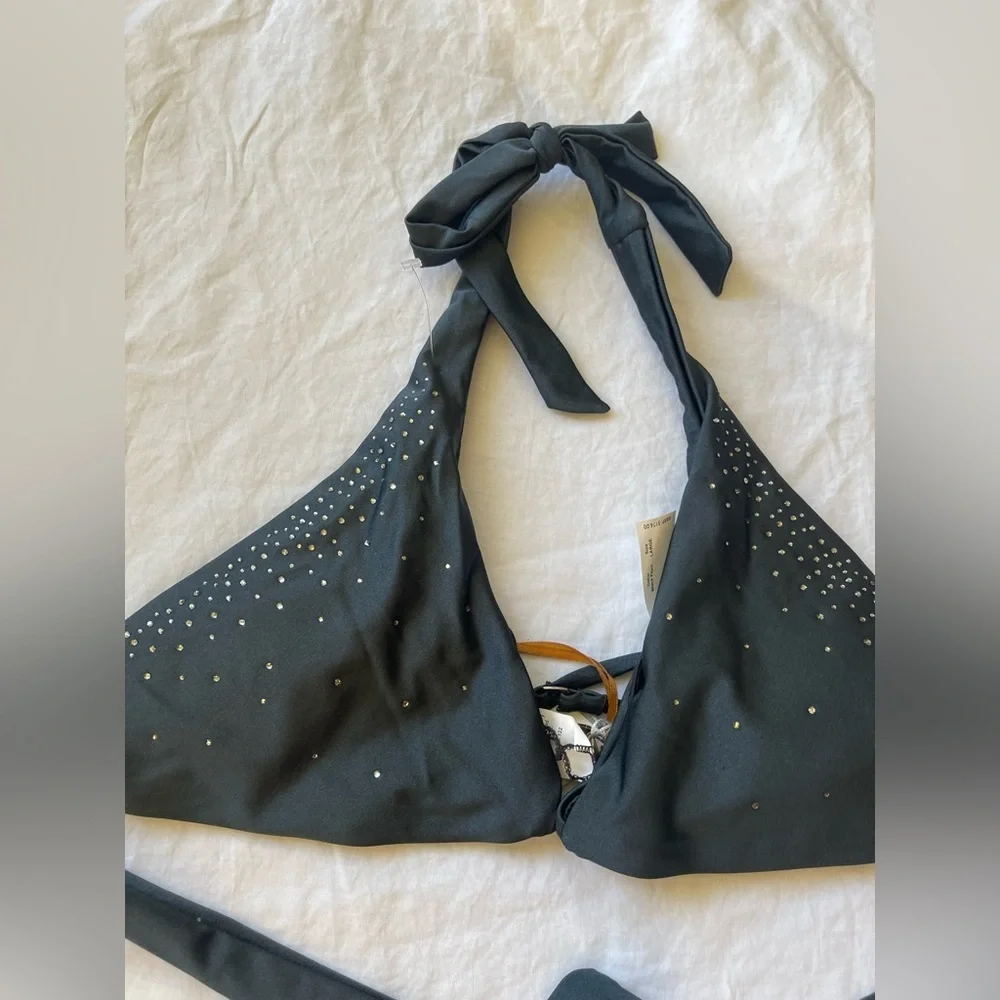 Bellissima Swarovski Crystal Bikini Top Embellished Halter Sparkle Size XL NEW